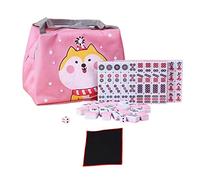 EHJRE Mini Jeu de Mahjong Chinois avec 144 Tuiles, Dés avec Sac à Main, Divertissement, Version Chinoise Traditionnelle, Jeu de Mahjong de Voyage pour Adult, ROSE