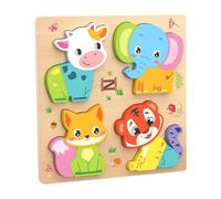 EHJRE Puzzles En Bois pour Bébé, Blocs En Bois, Interaction Parent-enfant avec 4 Motifs, Couleurs et Formes, Cognitif pour Bébés de 3 à 5 Ans, Animal