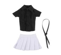 EHJRE Vêtements de Poupée pour Figurine Féminine à L'échelle 1/12, Combinaison Complète, Jupe Courte, Chemise avec Cravate, Costume pour Figurines Fémin, Chemise Noire
