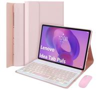 EHLCYS Coque Clavier pour Lenovo Idea Tab Plus 12,1 Pouces/Tab K12 2025 (TB361ZU/TB361FU), AZERTY Français Clavier Détachable Rétroéclairé 7 Couleurs, Coque Protection Ultra-Fine & Souris,Rose