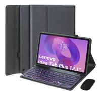 EHLCYS Coque Clavier pour Lenovo Idea Tab Plus 12,1 Pouces/Tab K12 2025 (TB361ZU/TB361FU), AZERTY Français Clavier Détachable Rétroéclairé 7 Couleurs, Coque Protection Ultra-Fine & Souris,Noir