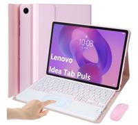 EHLCYS Coque Clavier pour Lenovo Idea Tab Plus 12,1''/ Tab K12 2025 (TB361ZU/TB361FU), AZERTY Clavier Détachable Pavé Tactile Rétroéclairé 7 Couleurs, Coque avec Souris Intégrée,Rose