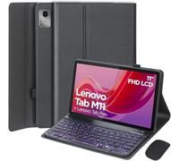EHLCYS Étui avec clavier pour Lenovo Tab M11 11" modèle 2024 (TB330FU/TB330XU) et clavier Bluetooth rétroéclairé 7 couleurs détachables, ultra-fin, multi-angles, noir