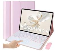 EHLCYS Étui Clavier pour Huawei Honor Pad 9 12,1 Pouces Tablette, Pavé Tactile Rétroéclairé 7 Couleurs Détachable, Clavier Bluetooth sans Fil, Étui Multi-Angles Ultra-Fin avec Souris,Rose