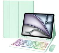 EHLCYS Étui Clavier pour iPadAir 11 Pouces (M3/M2 7e/6e Génération), iPad Air 5e/4e Gén 10,9 Pouces, Clavier Détachable Rétroéclairé 7 Couleurs, Étui Ultra-Fin avec Porte-Stylo Et Souris,Mint Green