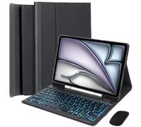 EHLCYS Étui Clavier pour iPadAir 11 Pouces (M3/M2 7e/6e Génération), iPad Air 5e/4e Gén 10,9 Pouces, Clavier Détachable Rétroéclairé 7 Couleurs, Étui Ultra-Fin avec Porte-Stylo Et Souris,Noir