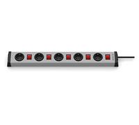 Ehmann 0202x00052301 Multiprise avec interrupteur, 5 prises grises, noir, contact de protection, 1 pièce.