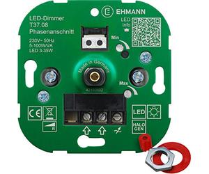 EHMANN Variateur électronique encastrable 3700 x 0800 T37.08 - Découpe de phase - 230 V - 50 Hz - Puissance : LED 3-35 W - 5-100 W/VA - Adaptateur de programme d'interrupteurs inclus