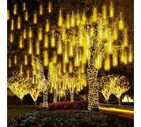 EHOFUN 288LED Météores Pluie Lumières, étanche 30cm 8 Tubes Solaire Chute Douche Stalactite Guirlandes Lumineuses pour Sapin Noë Mariage Fête Jardin Maison Décoration Extérieure (Blanc chaud)