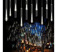 EHOFUN 288LED Météores Pluie Lumières, étanche 30cm 8 Tubes Solaire Chute Douche Stalactite Guirlandes Lumineuses pour Sapin Noë Mariage Fête Jardin Maison Décoration Extérieure (Blanc)