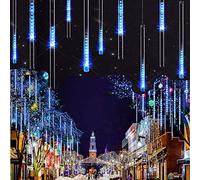 EHOFUN 288LED Météores Pluie Lumières, étanche 30cm 8 Tubes Solaire Chute Douche Stalactite Guirlandes Lumineuses pour Sapin Noë Mariage Fête Jardin Maison Décoration Extérieure (Bleu)