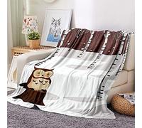 EHOMERY Couverture Flanelle Drap en Flanelle Couverture De Survie Linge De Lit Flanelle Hibou Paysage Couverture De Camping Blanc 200x150cm