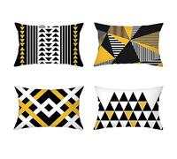 EHOMERY Housse Coussin Canape Exterieur Taie d'oreiller One Piece Motifs Géométriques Triangle Polyester Dossier Canapé De Orientale Noir Blanc Jaune 30X50 cm, 4Pcs