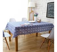 EHOMERY Nape Table Rectangulaire Cotton Nappe Coton Anti Tache Fu Yin Linge De Table Nappe Carrée Nappe Jardin Bleu Décoration De Protection De Table 140X220Cm