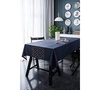 EHOMERY Nape Table Rectangulaire Fete Nappe De Cuisine Noel Flanelle À Pois Losanges Pastel Grande Taille Point Bleu Marine Décoration Protection 140X200Cm