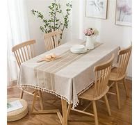 EHOMERY Nappe De Table Basse Rectangulaire Noël Coton Carre Style À Rayures Simples Salon Lin Anti Tache Kaki Décoration Protection 140X250Cm