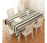 EHOMERY Nappe De Table De Salon Nappe Polyester Carrée Bande Colorée Serre Nappe Table Nappe Anti Tache Infroissable Bleu Jaune Décoration De Protection De Table 120X160Cm