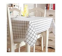 EHOMERY Nappe De Table Rectangulaire en Coton Et Lin Carrée Motif Treillis Marbre Orientale Blanc Décoration Protection 120X160Cm
