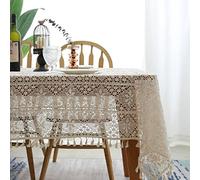 EHOMERY Nappe De Table Rectangulaire en Coton Et Lin Cuisine Dentelle Fleur Creuse Mariage Carrée Vintage Blanc Décoration Protection 140X250Cm