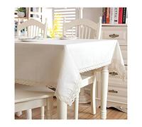 EHOMERY Nappe De Table Salle Manger Cuisine Rectangulaire Couleur Unie avec Dentelle Linge Maison Serviettes Carré Blanc Décoration Protection 140X250Cm