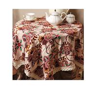 EHOMERY Nappe Rectangulaire Petite Table Anti Tache Peinture Motif Vintage avec Dentelle De Noël Anniversaire Vert Rouge Beige Décoration Protection 140X140Cm