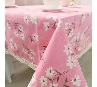 EHOMERY Nappe Rectangulaire Petite Table Nappe Rectangulaire Nappe Coton Et Lin Fleurs Linge De Table Nappe Tissu Anti Tache Rectangulaire Rose Décoration De Protection De Table 140X200Cm