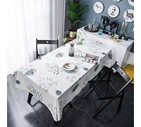 EHOMERY Nappe Table 2 Personnes Rectangulaire Style Industriel Impression De Plantes pour Basse Qui Repasse Bleu Décoration Protection 135X220Cm
