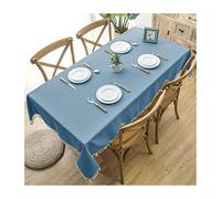EHOMERY Nappe Table Anniversaire Garcon Noël Grande Taille Couleur Unie avec Pompon pour Basse Carree Anti Tâche Carré Bleu Décoration Protection 140X220Cm