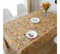 EHOMERY Nappe Table De Chevet Nappe Coton Lin Carré Fleurs Oiseaux Linge De Table Coton Nappe Impermeable Anti Tache Rectangulaire Jaune Décoration De Protection De Table 140X180Cm