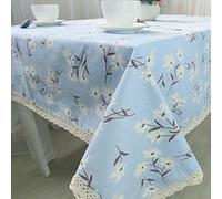 EHOMERY Nappe Table Noel Nappe Rectangulaire Style Campagne Fleurs Nappe De Table Fete Nappes en Coton Et Lin Bleu Décoration De Protection De Table 140X250Cm