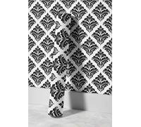 EHOMERY Papier Peint de Qualité Panoramique New York Style Rococo Motif Défilement Noir Et Blanc 3D Tapisserie Murales Intissé Papier Amovible Sans Résidus 45x300cm