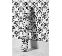 EHOMERY Papier Peint Intisse Vinyle Épais Pour Salle de Bain Style Rococo Motif Défilement Noir Et Blanc Papier-Peint 4 Murs Adhesif Mural 3D Papier Amovible Adapté Aux Locataires 45x500cm