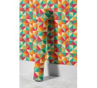 EHOMERY Papier Vinyle Adhesif Rétro Panneau Perforé Mural Plastique Mode Moderne Art Géométrique 3D Peint Panoramique xxl Rouleau Colle Intissé Papier Adhésif Amovible Pour Meubles 45x300cm