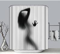 EHOMERY Rideau De Douche Fille Rideau Douceur Intérieur Femme Sexy Rideau De Douche Tissu Paysage Rideaux Salle De Bain Tissu Imperméable Polyester Noir Blanc 12 Anneaux De Crochets, 160X180Cm