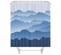 EHOMERY Rideau Douche Crochet Rideaux De Douche Vintage Sommet De La Montagne Rideau Douche Store Rideaux De Douche Coton Polyester Bleu 12 Anneaux De Crochets, 160X180Cm