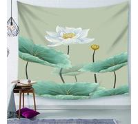 EHOMERY Tapisserie Photo Papier Peint Tenture Epaisse Vert Feuille De Lotus Vintage Murale Tissu Décoration Geante Décoration Murale Salon Chambre 79X79 inches