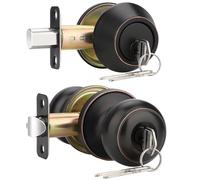 EHOMEWARE Lot de 3 boutons de porte en bronze huilé, boutons de porte d'extérieur à clés identiques avec pêne dormant, poignée de porte d'entrée ronde et pêne dormant monocylindre, réversibles gauche