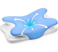 Ehomfory Oreiller Ergonomique Cervical, 2 en 1 Oreiller Memoire Forme pour la Nuque, pour Dormir sur Le côté, Le Dos et Le Ventre (Bleu)