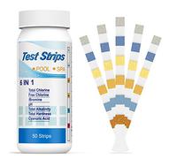 Ehomfy 6 en 1 Bandelettes de Test pour Spa Piscine Brome Therme, Bandes Testeur pH Qualité d'eau sur Chlore Total Chlore Libre Alcalinité Acide Cyanurique Dureté du Liquide Testeur Générale(50pcs)