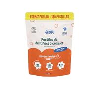 EHOP - 180 Pastilles Dentifrice à Croquer Saveur Fraise - Bio COSMOS, Avec Fluor, Zinc Citrate, 100% Naturel, Zéro Déchet, Sans Tube - 3 Mois d’Utilisation, Fabriqué en France, Idéal Voyage