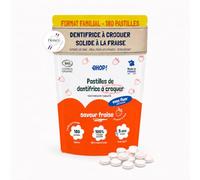 EHOP Dentifrice à Croquer Bio COSMOS -180 Pastilles Dentifrice Solide Fluor Hydroxyapatite - Adulte Blancheur - Voyage Mini Petit Format Cabine Avion Biodégradable - Fraise