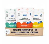 EHOP Dentifrice à Croquer Bio COSMOS Mix - 180 Pastilles Dentifrice Solide Fluor Hydroxyapatite - Adulte Blancheur Mousse - Voyage Mini Petit Format Cabine Avion Biodégradable - Fraise Menthe Citron