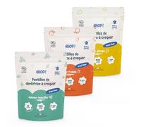 EHOP Lot 3 Sachets Découverte de 60 Pastilles Dentifrice à Croquer Mix (180 Unités) - Saveurs Variées Fraise, Menthe & Citron, Bio COSMOS, Avec Fluor, 100% Naturel - Fabriqué en France, Idéal Voyage