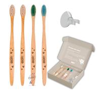 [EHOP] Lot de 4 Brosses à Dents en Bois Français avec Ventouse murale | Poils Souples | Convient aux Adultes | Fabrication Française | Brosses Écologiques | Dentaire Zéro Déchet, Manche Biobasé
