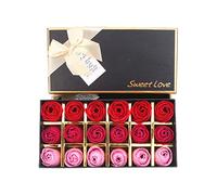 EHOTER 18Pcs Savon Rose Fleur Savon Parfumé à La Rose Savon à l'huile Essentielle Végétal Cadeau pour Anniversaire Mariage Boîte De La Saint-Valentin (Rose Rouge A)