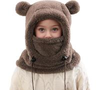 EHOTER Cagoule Enfant Hiver Chapeau en Peluche Doux Et Chaud Bonnet Echarpe 3 in 1 Thermique Cache Protection d'oreilles Écharpe pour Garcon Fille (Café,Taille Unique)