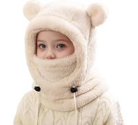 EHOTER Cagoule Enfant Hiver Chapeau en Peluche Doux Et Chaud Bonnet Echarpe 3 in 1 Thermique Cache Protection d'oreilles Écharpe pour Garcon Fille (Beige,Taille Unique)
