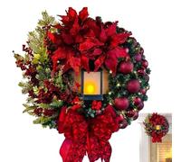 EHOTER Couronne De Noël pour Porte D'entrée Couronne De Jésus De Noël Couronne Artificielle Lumineux LED Décoration De Noël Intérieure Ou Extérieure pour Mur Cheminée Jardin Balcon (Rouge A,40CM)