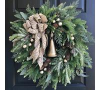 EHOTER Couronne de Noël Rustique pour Porte - Décoration avec Cloches - Guirlande Artificielle Réaliste (40 cm)