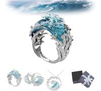 EHOTER Ensemble de bijoux collier serment de l'océan 2024 - Collier réglable avec bague et boucles d'oreilles - Cadeau pour femmes et filles, Plastique